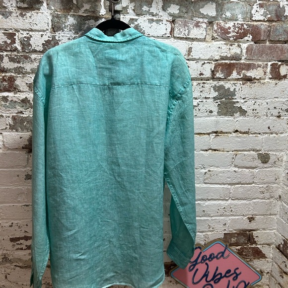Eight X Linen Turquoise 100 Percent Linen Button Down Shirt, Size XXXL Brand New - Picture 8 of 8
